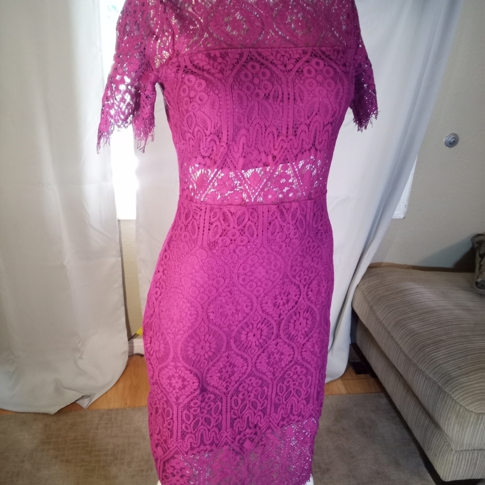 Just Me Pink Flutter Sleeve Sheath Midi Dress